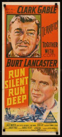 5g605 RUN SILENT, RUN DEEP Aust daybill '58 stone litho of Clark Gable & Burt Lancaster!