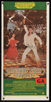 5g606 SATURDAY NIGHT FEVER Aust daybill '77 best image of disco dancer John Travolta & Karen Gorney!