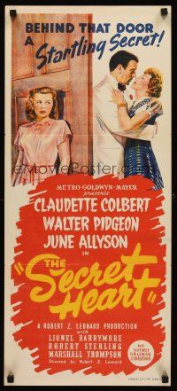 5g610 SECRET HEART Aust daybill '47 stone litho of Claudette Colbert, June Allyson & Walter Pidgeon