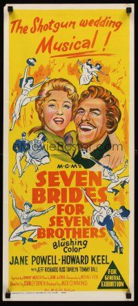 5g611 SEVEN BRIDES FOR SEVEN BROTHERS Aust daybill R62 stone litho of Jane Powell & Howard Keel!