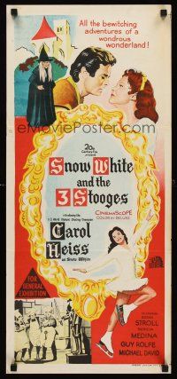 5g624 SNOW WHITE & THE THREE STOOGES Aust daybill '61 stone litho of Carol Heiss, Moe, Larry & Joe!