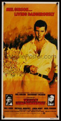5g655 YEAR OF LIVING DANGEROUSLY Aust daybill '82 Peter Weir, artwork of Mel Gibson by Stapleton!