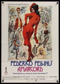 5g147 AMARCORD German '75 Federico Fellini classic comedy, cool artwork!