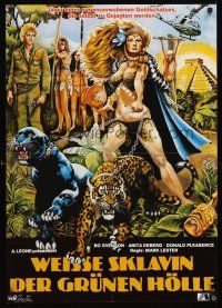 5g239 GOLD OF THE AMAZON WOMEN German '79 art of sexy Anita Ekberg w/big cats on chains!