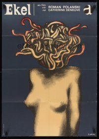 5g295 REPULSION German '65 Roman Polanski, Catherine Deneuve, wild art of topless woman by Lenica!