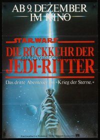 5g297 RETURN OF THE JEDI German '83 George Lucas classic, great art of hands holding lightsaber!