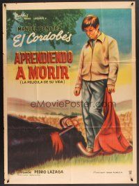 5g029 APRENDIENDO A MORIR Mexican poster '62 El Cordobes, cool bullfighting artwork!
