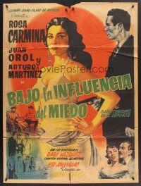 5g032 BAJO LA INFULENCIA DEL MIEDO Mexican poster '56 full-length art of sexy bad Rosa Carmina!