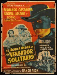 5g048 EL AGUILA NEGRA EN EL VENGADOR SOLITARIO Mexican poster '54 art of the masked hero by Yanez!