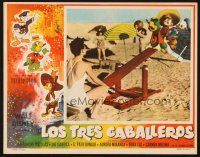 5g998 THREE CABALLEROS Mexican LC '44 Donald Duck, Panchito & Joe Carioca on seesaw w/ sexy girl!