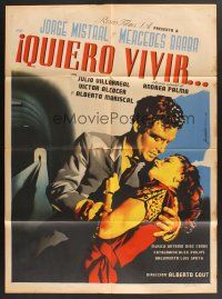 5g119 QUIERO VIVIR Mexican poster '53 art of Jorge Mistral & Meche Barba by Juanino!