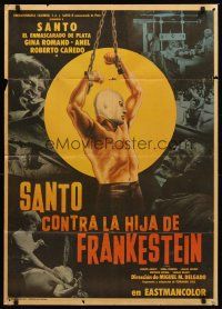 5g123 SANTO VS FRANKENSTEIN'S DAUGHTER Mexican poster '72 cool art of masked wrestler + monster!