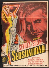 5g126 SENSUALIDAD Mexican poster '51 art of ultra-sexy Ninon Sevilla by Vargas!