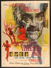 5g127 SNAKE PEOPLE Mexican poster '70 artwork of Boris Karloff looming over victims!