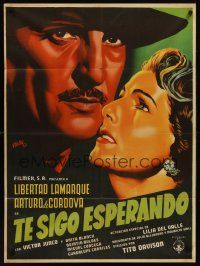 5g130 TE SIGO ESPERANDO Mexican poster '52 Renau art of Libertad Lamarque & Arturo de Cordova!