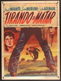 5g132 TIRANDO A MATAR Mexican poster '61 Angel Infante, cool artwork of cowboy shot in duel!