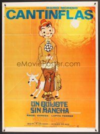 5g134 UN QUIJOTE SIN MANCHA Mexican poster '69 great artwork of Cantinflas holding goat on leash!