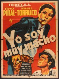 5g137 YO SOY MUY MACHO Mexican poster '53 great art of Silvia Pinal smoking cigar by Diaz!