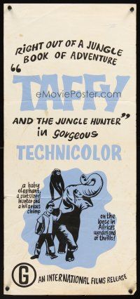 5g634 TAFFY & THE JUNGLE HUNTER New Zealand daybill '65 Jacques Bergerac, art of boy with elephant!