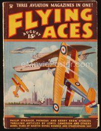 5h127 FLYING ACES magazine August 1935 art of London Under Attack by Nazis by C.B. Mayshark!