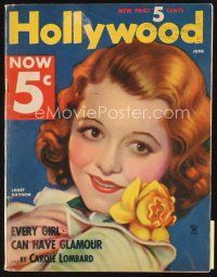 5h085 HOLLYWOOD magazine June 1935 art of pretty Janet Gaynor by Marland Stone!