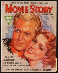 5h105 MOVIE STORY magazine April 1938 art of Nelson Eddy & Jeanette MacDonald by Zoe Mozert!