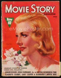 5h104 MOVIE STORY magazine March 1938 art of beautiful Ginger Rogers by Zoe Mozert!