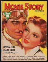 5h106 MOVIE STORY magazine May 1938 art of pilot Clark Gable & sexy Myrna Loy by Zoe Mozert!