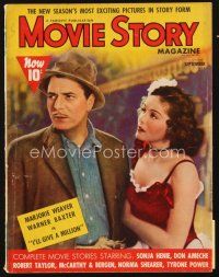5h110 MOVIE STORY magazine September 1938 Marjorie Weaver & Warner Baxter in I'll Give a Million!