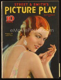 5h069 PICTURE PLAY magazine September 1931 artwork of sexiest young Myrna Loy by Modest Stein!