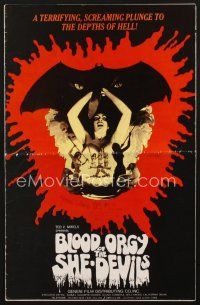 5h308 BLOOD ORGY OF THE SHE DEVILS pressbook '72 Ted V. Mikels, a plunge into the depths of Hell!