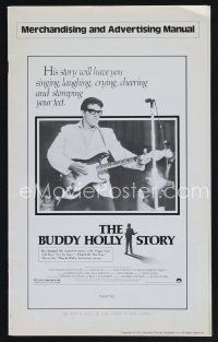 5h313 BUDDY HOLLY STORY pressbook '78 great image of Gary Busey performing on stage with guitar!