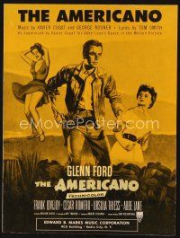 5h238 AMERICANO sheet music '55 artwork of Glenn Ford, the movie's theme song!