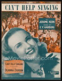5h244 CAN'T HELP SINGING sheet music '44 pretty Deanna Durbin, Jerome Kern, the title song!