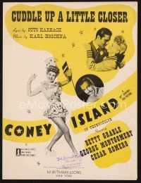 5h248 CONEY ISLAND sheet music '43 sexy dancer Betty Grable, Cuddle Up a Little Closer!