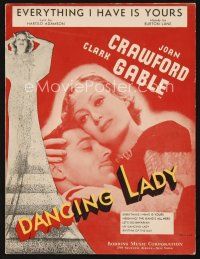 5h250 DANCING LADY sheet music '33 Joan Crawford & Clark Gable, Everything I Have is Yours!