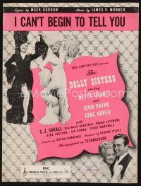 5h255 DOLLY SISTERS sheet music '45 sexy Betty Grable & June Haver, I Can't Begin to Tell You!