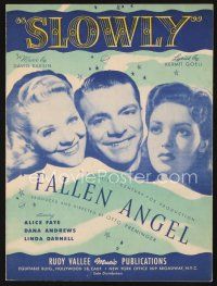 5h257 FALLEN ANGEL sheet music '45 Preminger, Alice Faye, Dana Andrews, bad Linda Darnell, Slowly!