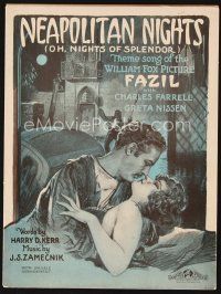 5h258 FAZIL sheet music '28 Howard Hawks, wonderful romantic artwork, Neapolitan Nights!