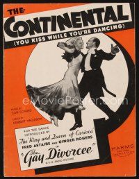 5h260 GAY DIVORCEE sheet music '34 Fred Astaire & Ginger Rogers, The Continental!