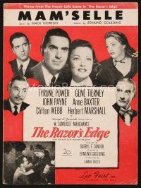 5h284 RAZOR'S EDGE sheet music '46 Tyrone Power, Gene Tierney, W. Somerset Maugham, Mam'selle!
