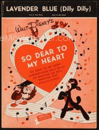5h287 SO DEAR TO MY HEART sheet music '49 Walt Disney, cartoon art, Lavender Blue Dilly Dilly!