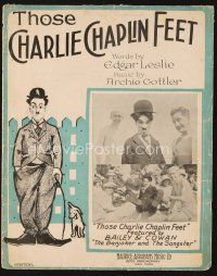 5h292 THOSE CHARLIE CHAPLIN FEET sheet music '15 great art as Tramp with dog by Matthews!