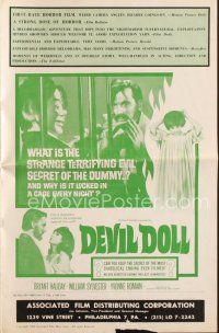 5h320 DEVIL DOLL pressbook '64 wacky ventriloquist dummy horror, what is the terrifying secret!