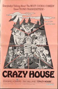 5h339 HOUSE IN NIGHTMARE PARK pressbook '77 Ray Milland, wacky art, Crazy House!