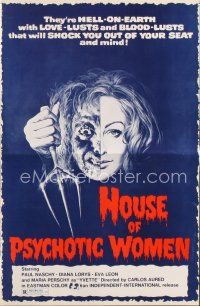 5h340 HOUSE OF PSYCHOTIC WOMEN pressbook '75 they're Hell-on-Earth with love-lusts & blood-lusts!