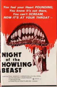 5h364 NIGHT OF THE HOWLING BEAST pressbook '77 Paul Naschy, art of teeth & sexy girls in bondage!