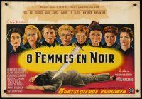 5j332 8 WOMEN IN BLACK Belgian '60 really cool different film noir murder artwork!