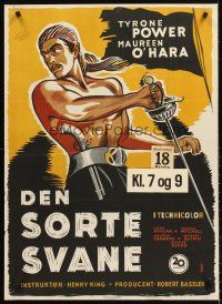 5j493 BLACK SWAN Danish '50 cool Dam art of barechested swashbuckler Tyrone Power!