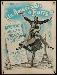 5j643 AMERICAN IN PARIS French 23x32 R60s great art of Gene Kelly dancing w/sexy Leslie Caron!